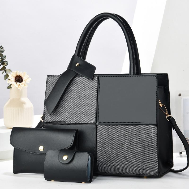 

New splicing contrasting color high-value child and mother bag Macaron fashion handbag versatile large-capacity shoulder bag length 30 width 12 height 11 чёрный
