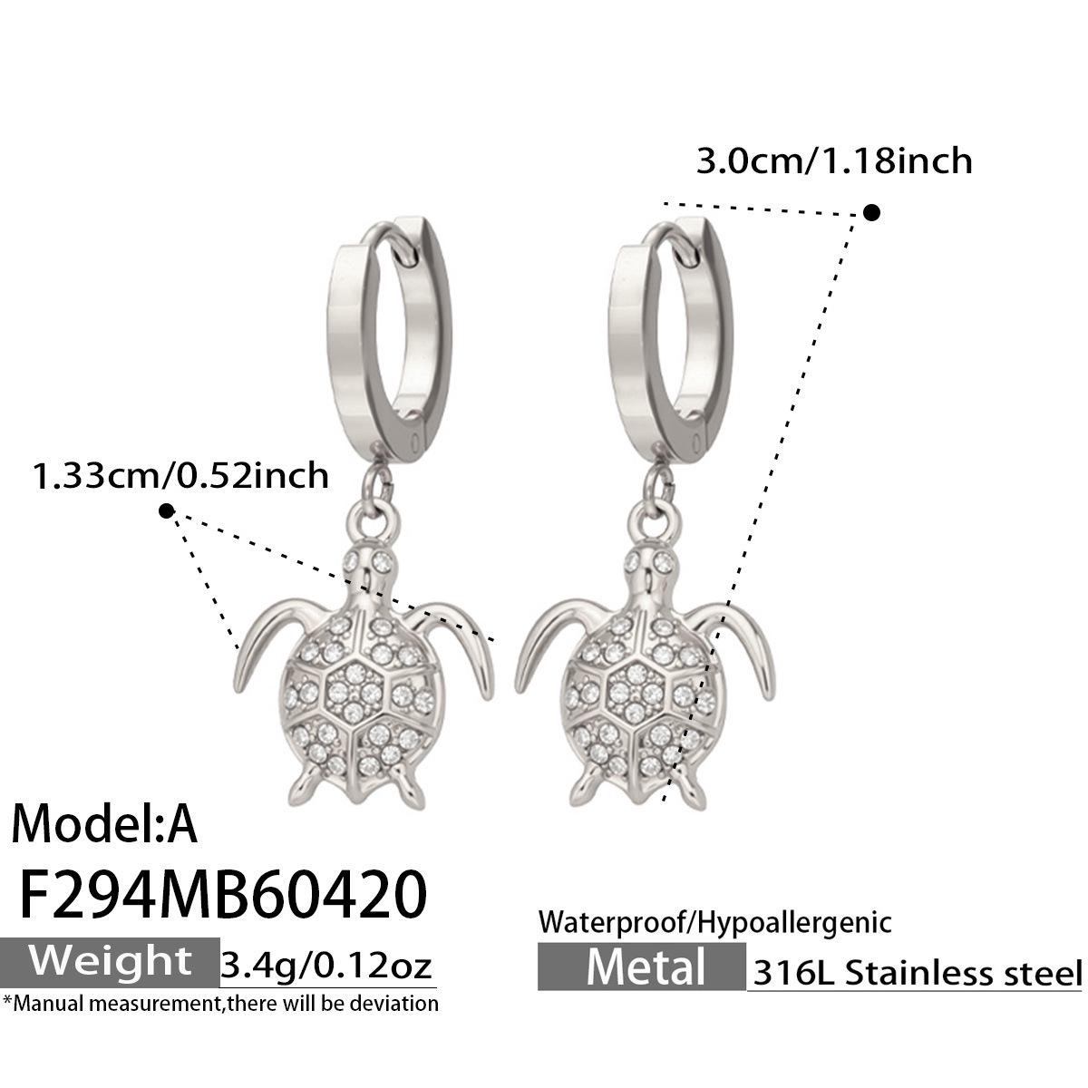 European & American Niche Design Micro-Inlaid Zircon Turtle Earrings: 18K Gold-Plated Stainless Steel Hoops.