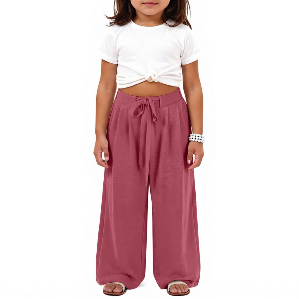 Fashionable Children's Cotton And Linen Belt Children's Wide-leg Trousers Casual Pants
