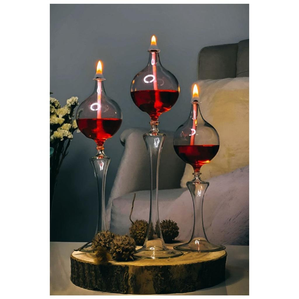 Drops Footed Glass Lamp Set Of 3 Oil Lamp