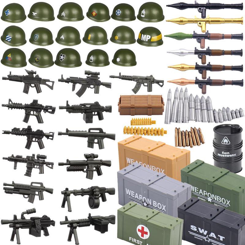 Military Building Block Set Military Supplies Waffen Accessory Soldier Colonel Helmet Gun Rifle M16 Waffen Box Ammunition Brick Toy