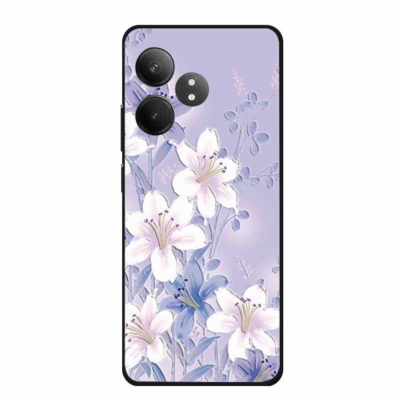 3D Emboss Case For Realme Narzo N61 Note 60 50 Realme GT 6 6T Neo6 SE C61 C63 Phone Case Flowers Black Silicone Soft Back Cover