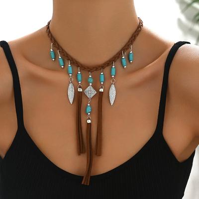 New 1-piece Personalized Fashion Velvet Turquoise Beaded Necklace