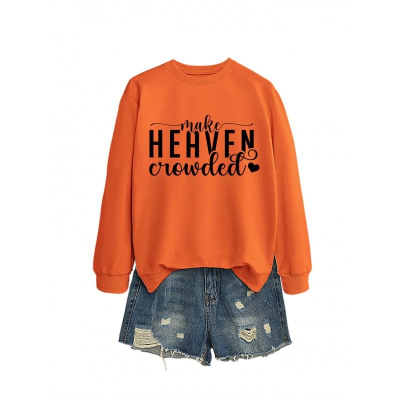 MAKE HEART Graphic Print Loose Fit Crewneck Long Sleeve Sweatshirt Women