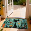 1Pcs Anti Fatigue Kitchen Rugs Black Cat Colorful Bowl Print Waterproof Non Slip Thick Cushioned Kitchen Mat Heavy Duty Comfort