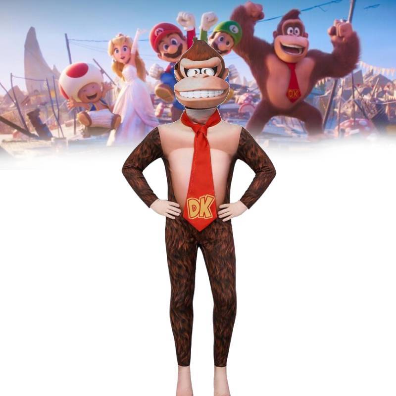 Super Mario Bros Donkey Kong Cosplay Costume For Kids And Adults With Gorilla Head Mask For Halloween Party