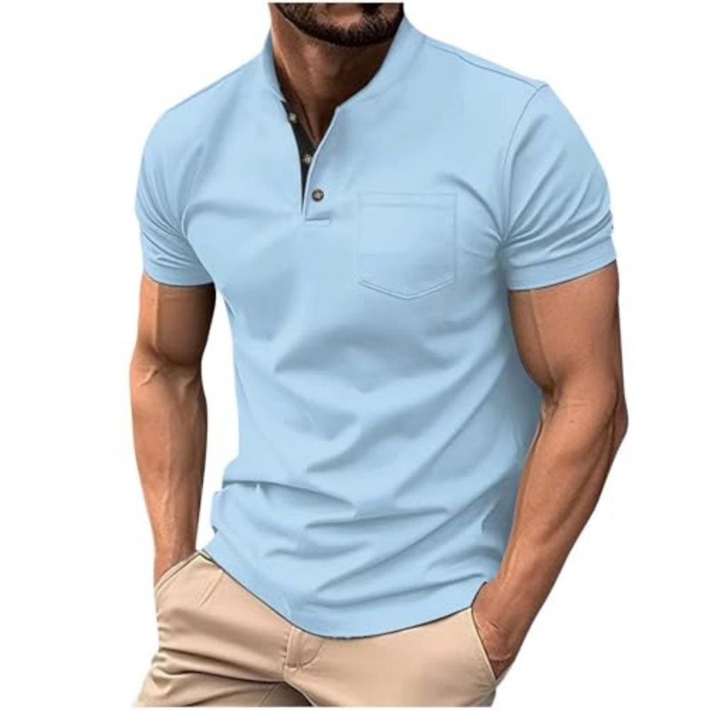 Men's Color Slim Fit Basic Short Sleeve Button Pocket Casual T,shirt Top