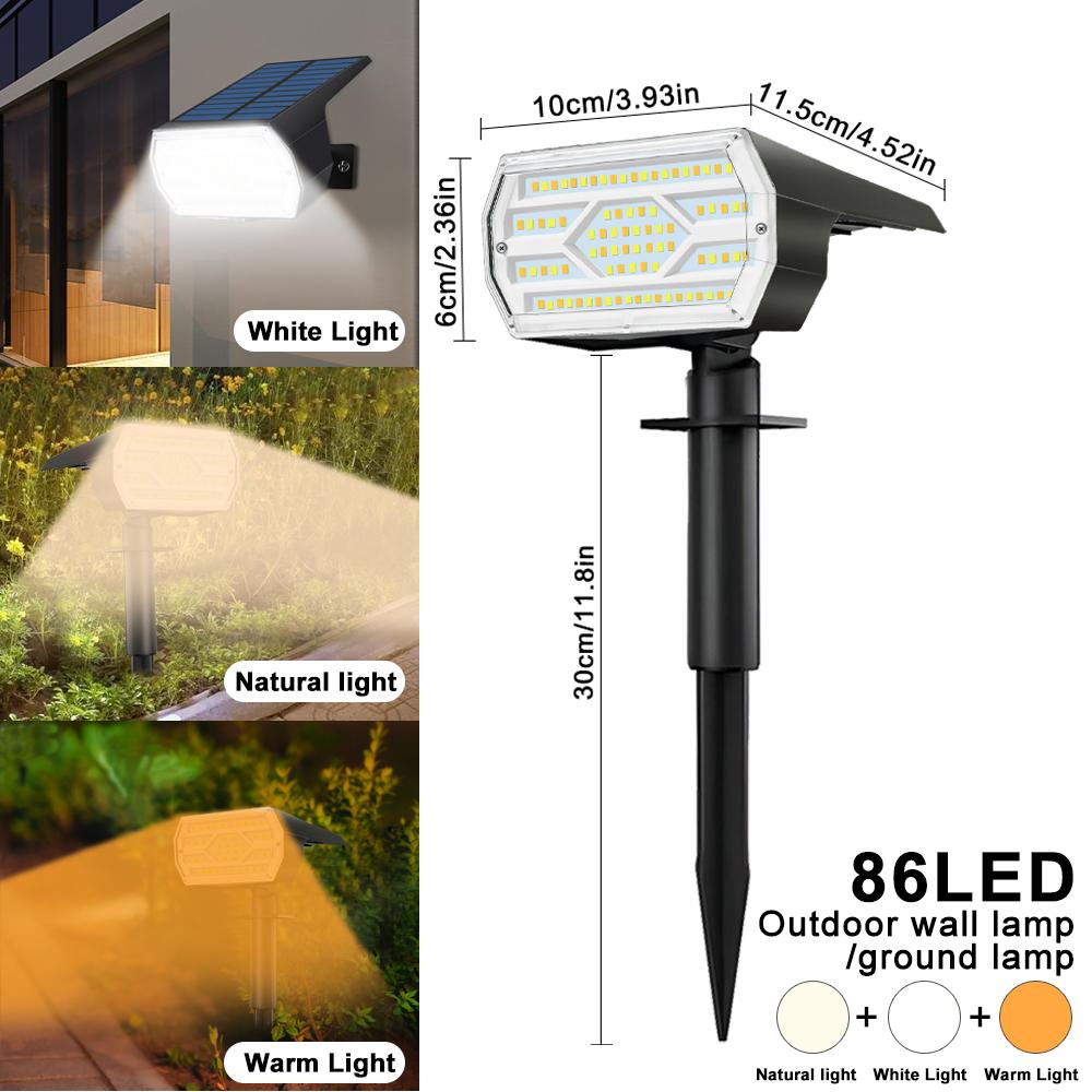 Solar Spot Lights Outdoor 86/74LED 3 Color Lighting Waterproof Solar Powered Landscape Spotlights Wall Yard Garden Pathway Lawn