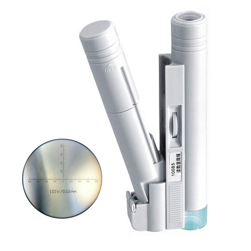 

40X 100x White Dual-tube Shaped Pocket Microscope with LED Light and Reading Scale LED llumination Magnifier 1DIV/0.05mm