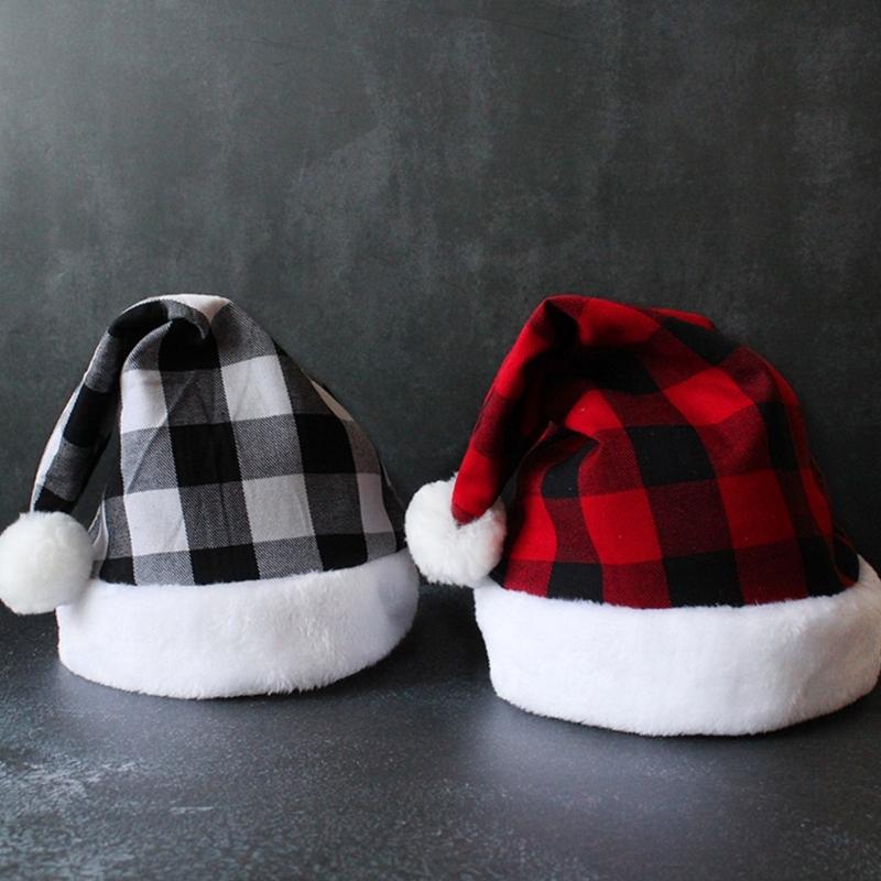 Adult Cosplay Santa Hat Comfortable Hat Traditional Lattice Pattern Christmas Santa Hat for Adult New Year Presents