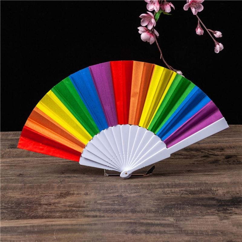 Rainbow Hand Fan,Pride Folding Hand Fan,Colorful Lgbts Hand Held Fan,Plastic Folding Fan for Music Festival Event Party