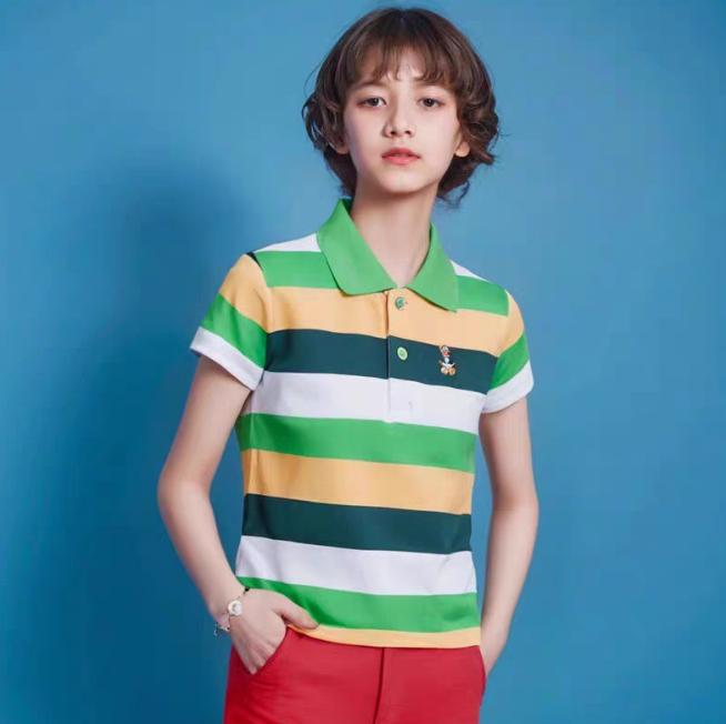 Dziecięce koszulki polo z krótkim rękawem Letnia odzież dziecięca T-shirt dla średnich i dużych dzieci Bawełniana koszulka polo w paski