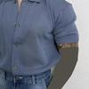 Camicia da uomo estiva a maglia a maniche corte con colletto rovesciato monopetto elasticizzata tinta unita cardigan ampio per uso quotidiano casual a