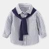 Spring and Autumn Casual Boys' Long-Sleeved Shirts Polo Shirts Kidsren's Striped Tops with Shawls Baby Boys' Collared Shirts