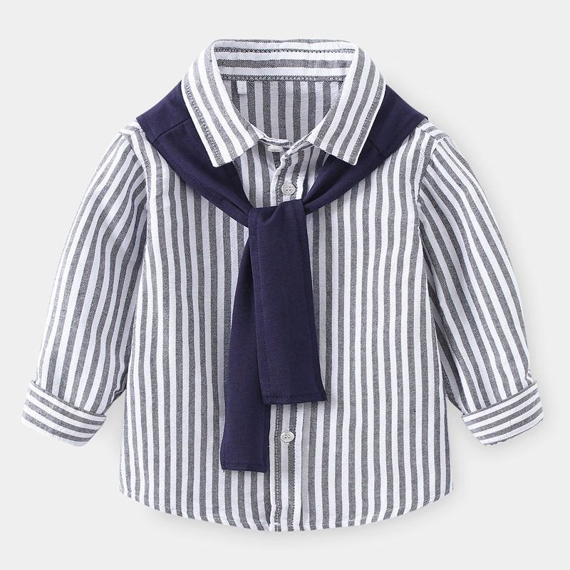 Spring and Autumn Casual Boys' Long-Sleeved Shirts Polo Shirts Kidsren's Striped Tops with Shawls Baby Boys' Collared Shirts
