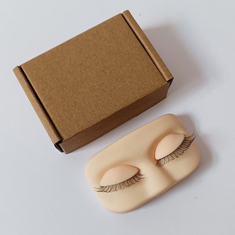 Mini hlava pro trénink prodlužování řas Modelová hlava s plochými řasami Odnímatelná náhradní víčka s umělými řasami