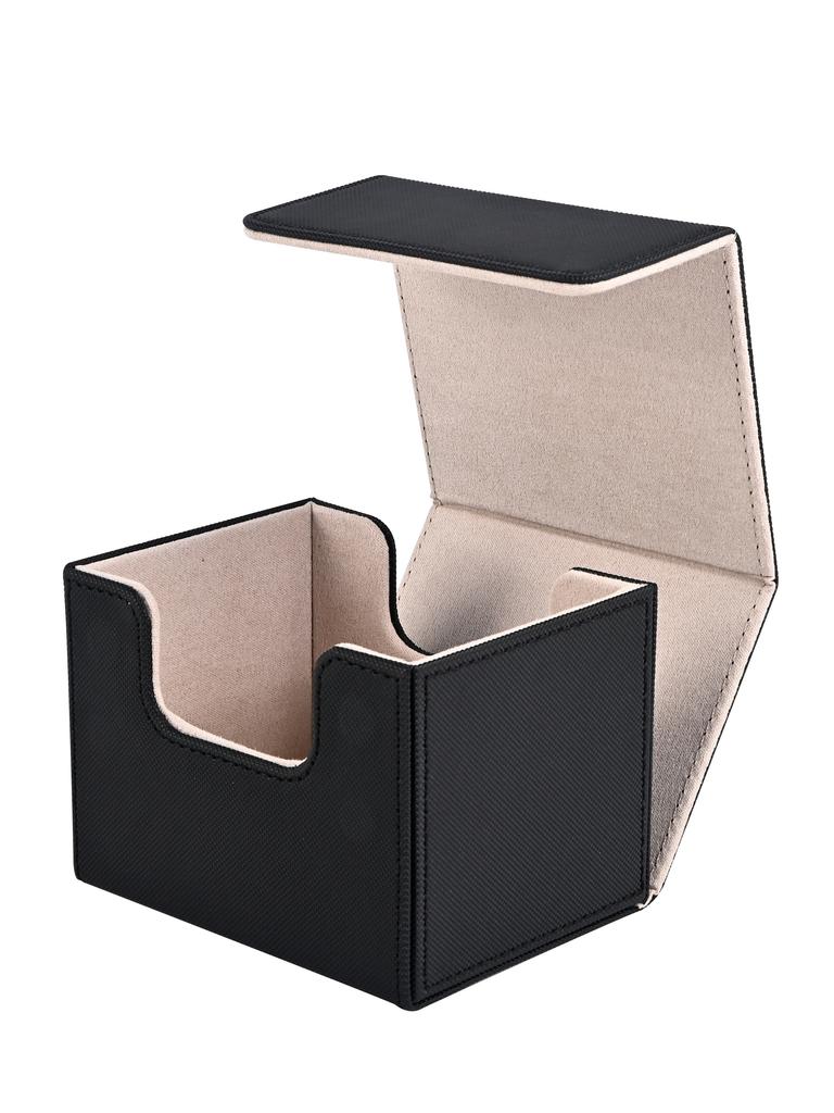 Kortlekslåda, kortförvaringslåda med plats för 100 kort med enkel sleeve, kortleksfodral i PU-läder med stark magnet för TCG-kort