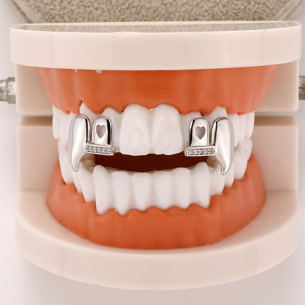 High-Quality Gold-Plated Dental Braces Micro-Inlaid Zircon Small Tiger Teeth Left-Right Symmetrical Sharp Teeth Set TEMU Hot Sale