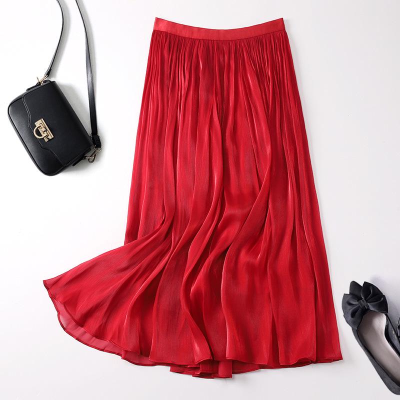 Silky A-line Skirt for Women - Slim, Drapey, Elegant, Medium-Length with Elastic Waist, Perfect for Summer