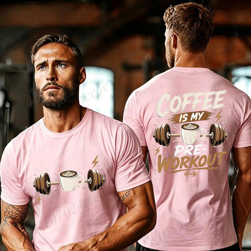 Coffee Is My Preworkout Double Sided Print T Shirt Unisex Unisex Gym Short Sleeve Tee Coffee Graphic Fitness Workout Casual Tops