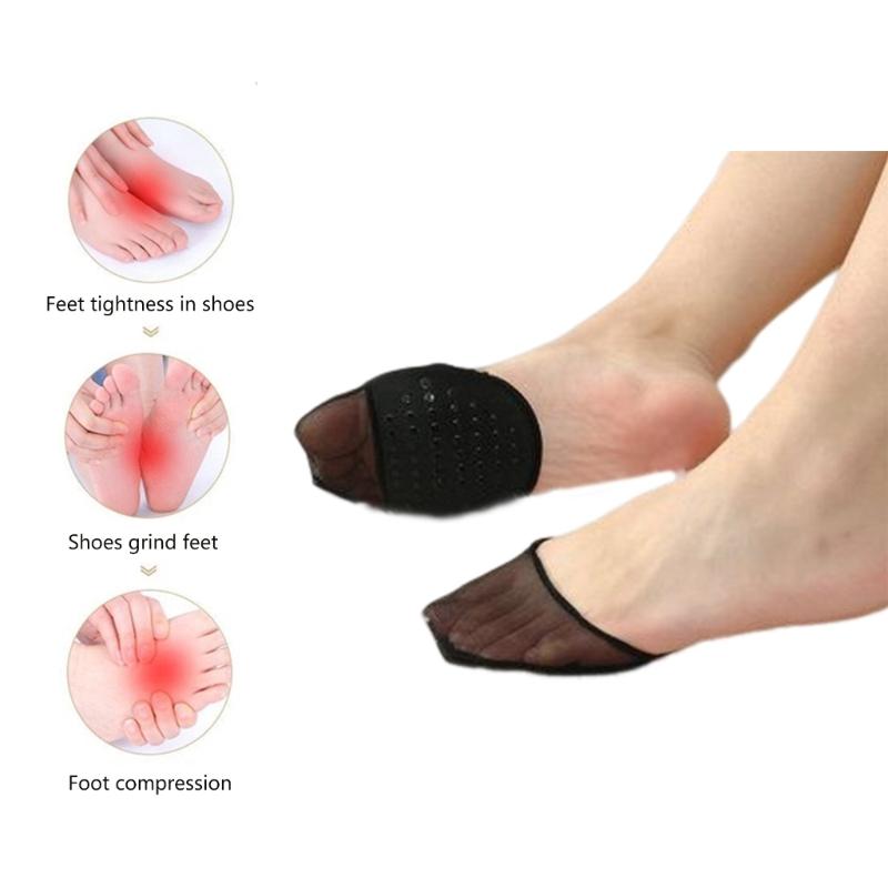 1 Pair Women Sheer Mesh Toe Cover with Padding Non-Skid Bottom Toe Topper Liner Forefoot Pads Cushion Half Socks Insoles