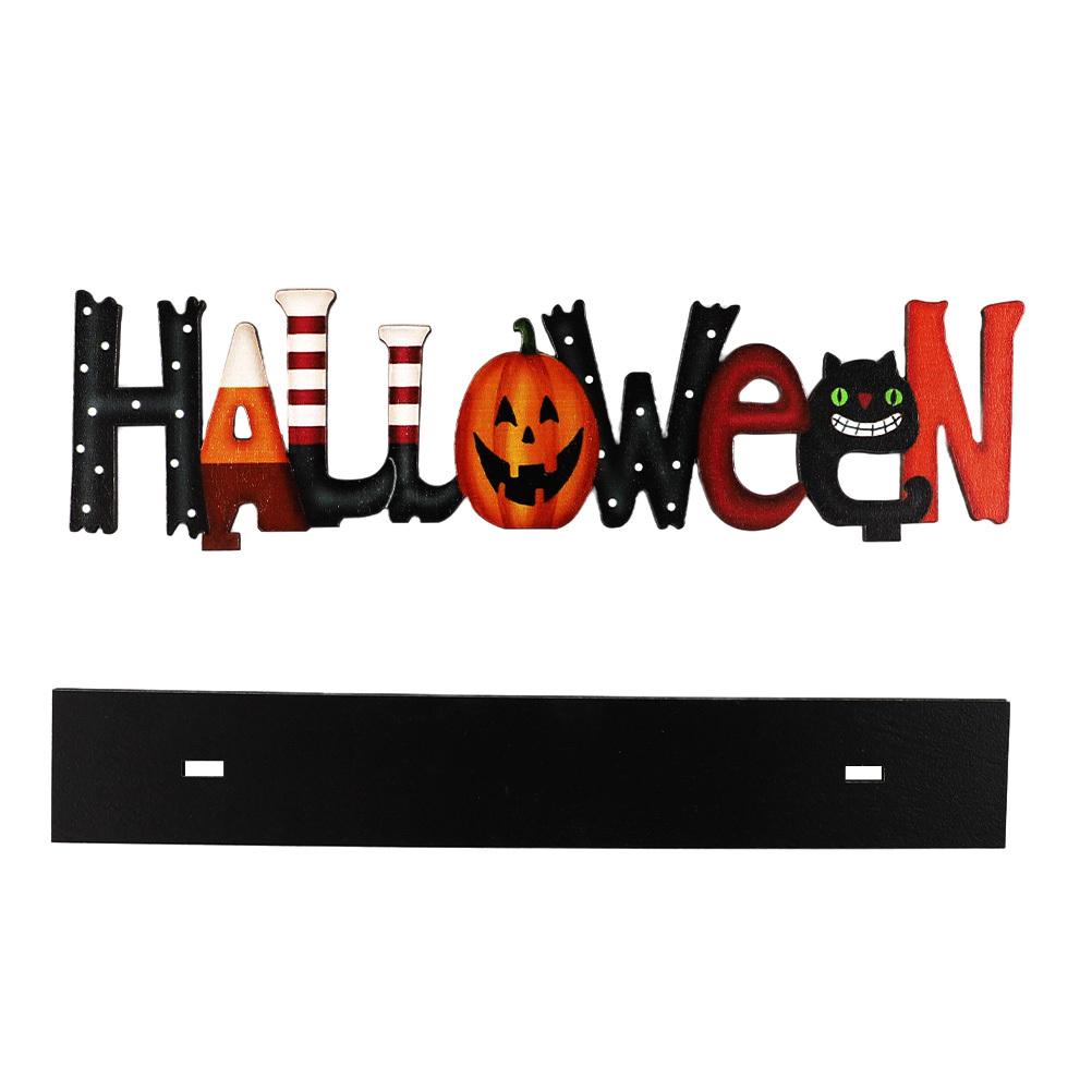 1Pcs Wooden Hollow-Out Adornment Halloween Letters Design Decor for Home Party Scene Layout Creative Desktop Ornament
