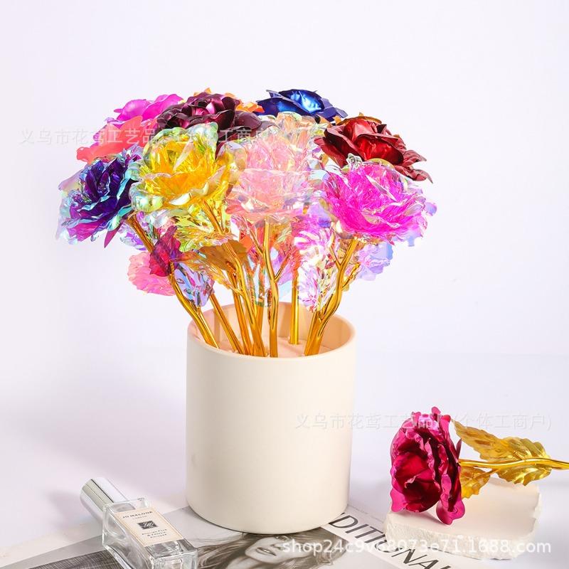 Złota Folia Róża Kwiat Kreatywny Prezent Emulowany Kwiat Prezent na Walentynki Pojedyncza Pozłacana Róża Bukiet Pudełko