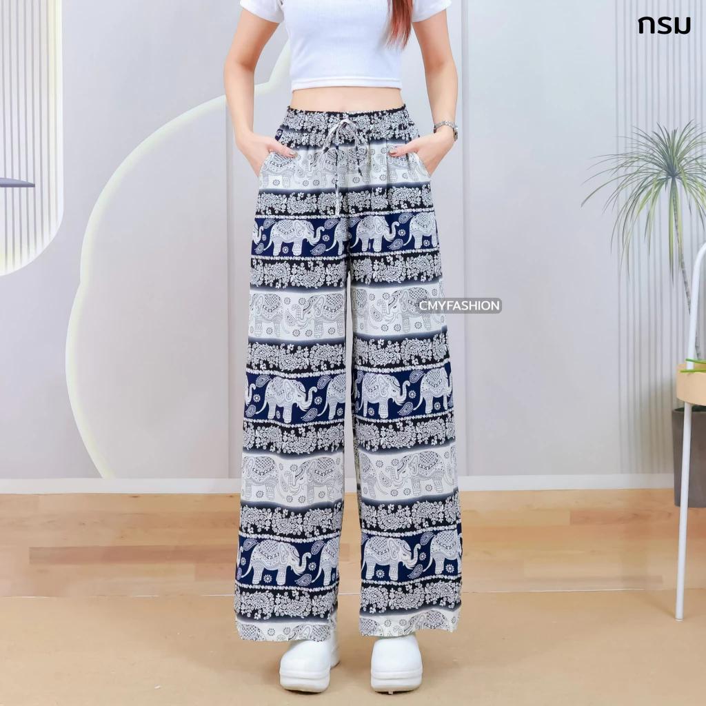 Long Elephant Pants Adjustable Elastic High Waistband Rope Women Men Unisex Print Thailand Casual Streetwear Beach Bohemian Retro Vintage