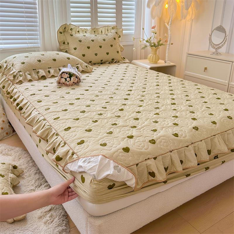 Skin-friendly Bedspread Simple Style Bed Cover Pure Cotton Mattress Protector Elastic Bed Linen cubre colchón (No Pillowcase)