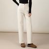 Fanzhen Women's Plush-Lined Off-White High-Waist Straight-Leg Jeans