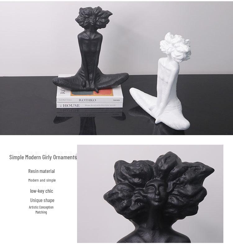 Black and White Minimalist Girl Sculptures for Living Room Decor – Special Offer