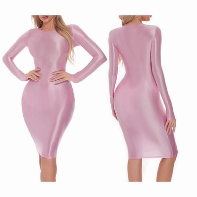 Kadın Yağ Saten Parlak Mikro Mini Elbise Parlak Şeffaf Bodycon Elbise Seksi Dar Kalem Elbise Kulüp Giyim