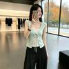 Lace splicing fake two-piece short-sleeved T-shirt women's summer slim-fitting and thin temperament Spice girl short top