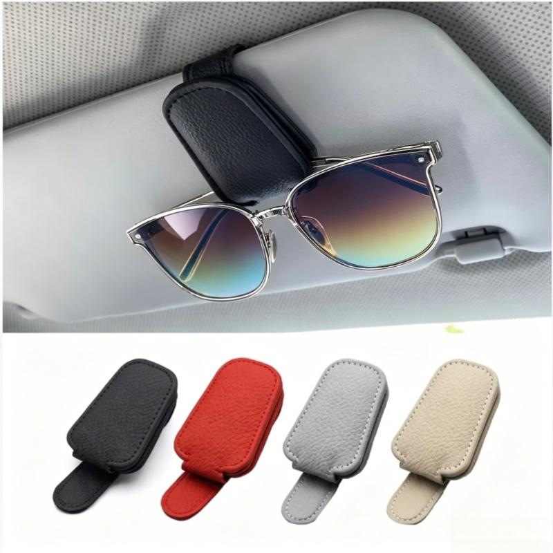 Leather Magnetic Car Sun Visor Sunglasses Holder Eyeglasses Clip Ticket Card Mount Glasses Case Car Interior Accessories