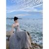 Clavicle One-word Shoulder Super Fairy Mesh Tube Top Dress Slim and Thin Sexy Hot Girl Off-the-shoulder Female Summer Long
