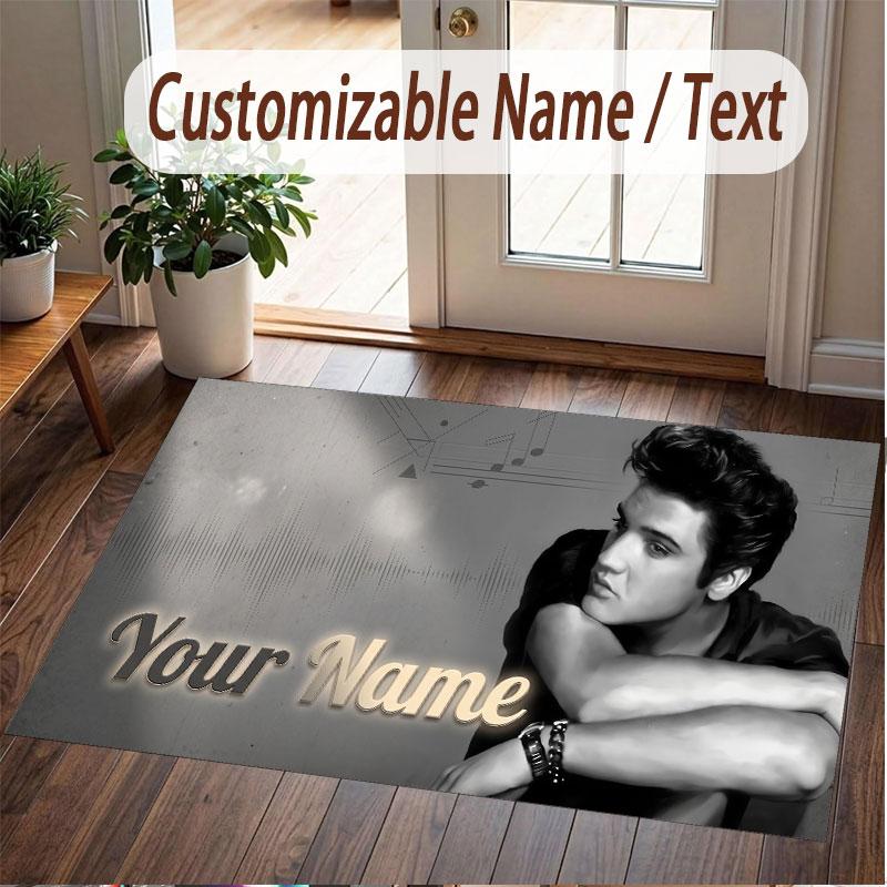 Benutzerdefinierter Teppich Elvis Presley Muster Druck Name Text Weicher Rutschfester Bodenbelag für Heim-Innenraumdekoration