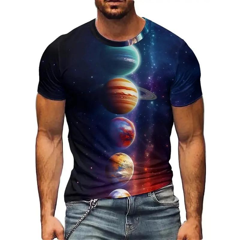 3D Print Men's Galaxy Planet Cosmos Pattern T Shirt Summer Crew Neck Short Sleeve T-Shirt Clothes Tshirts