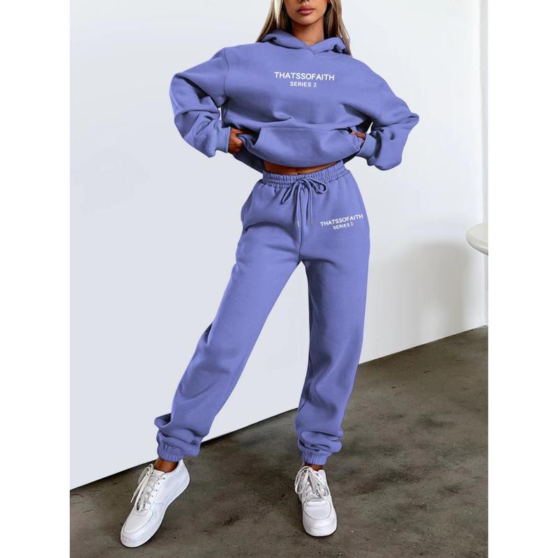 Felpa con cappuccio da donna popolare con stampa di lettere Set casual alla moda in pile