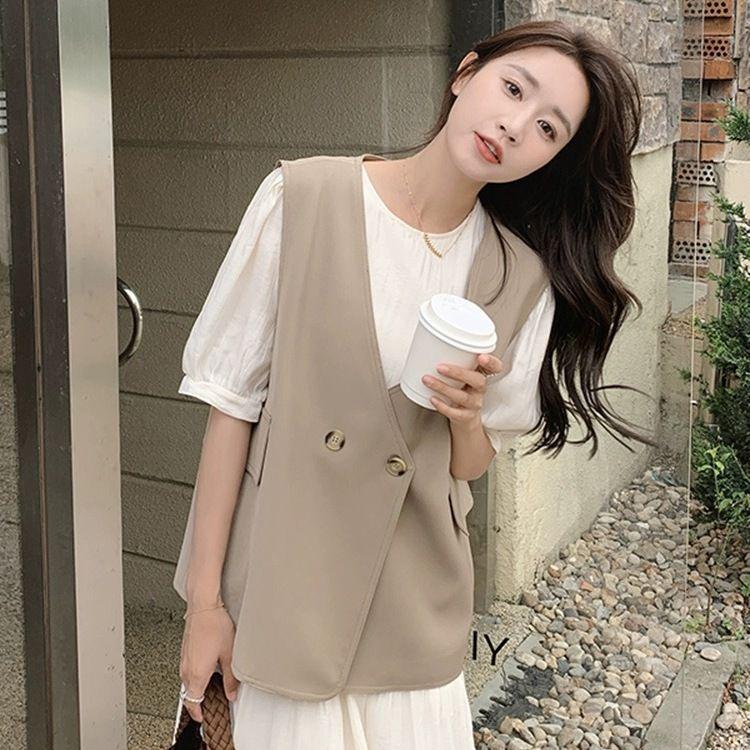 Women s Retro White French Pleated Vest & Long Dress Set - Summer 2026 S [within 105 lbs]