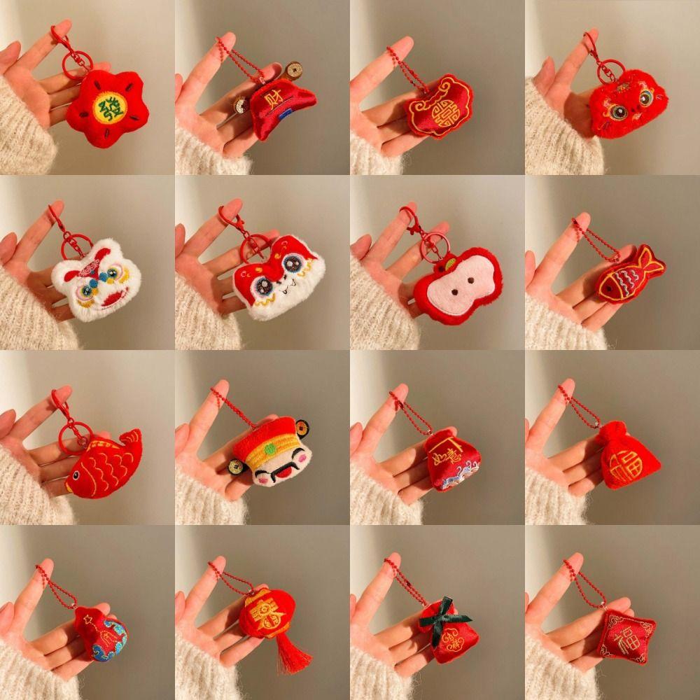 Lion Dance God of Wealth Pendant Cartoon Chinese New Year Keyring  Festive Decor