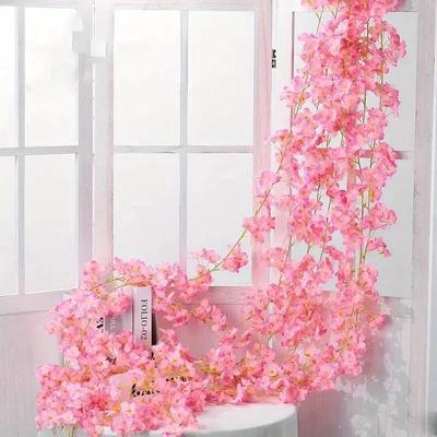 1pc Artificial Sakura Wall Hanging Vine, DIY Wreath Accessories, Wedding Home Office Arch Arrangement Decoration, Spring SummerR