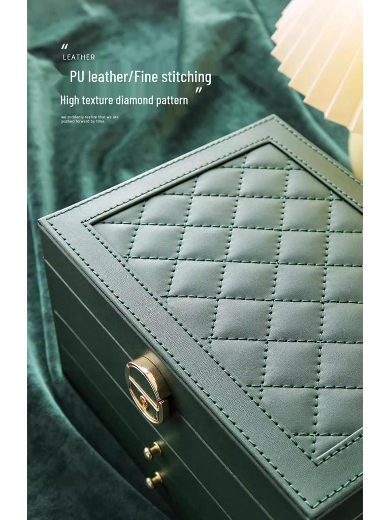 Luxury Layered Leather Jewelry Box - Large Capacity, Multi-Drawer Storage for Necklaces and Earrings