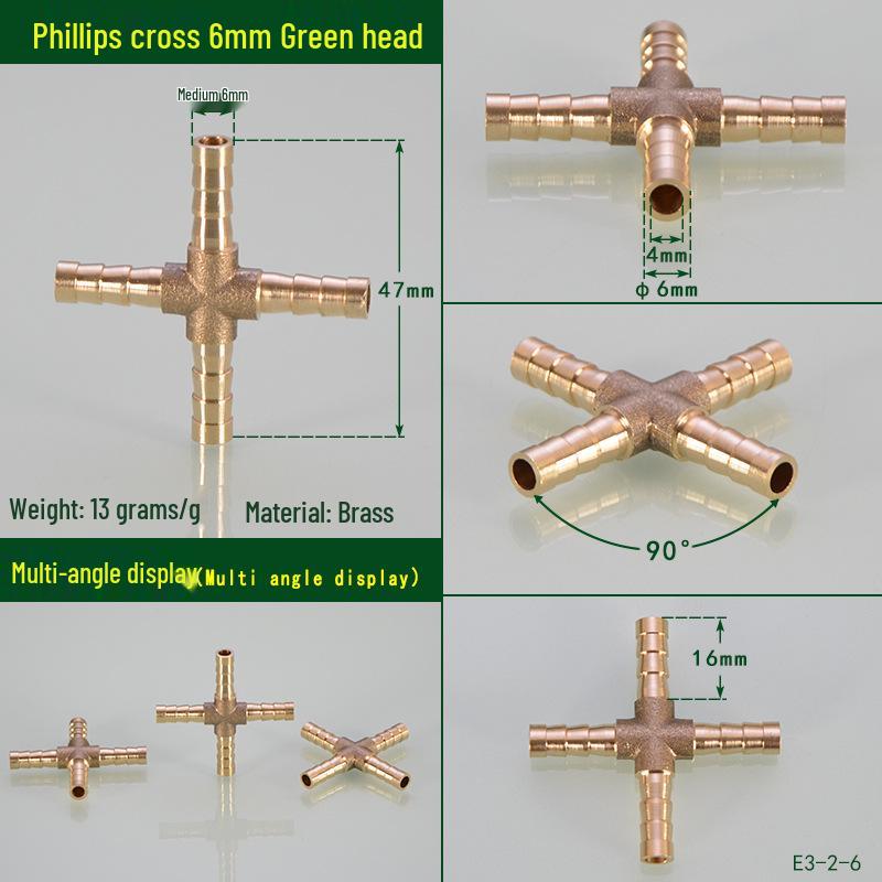 Brass Pagoda Head Insert for Gas Hose, Natural Gas Pipeline Connector 8/12, Pneumatic Fittings Inline Cross Tee