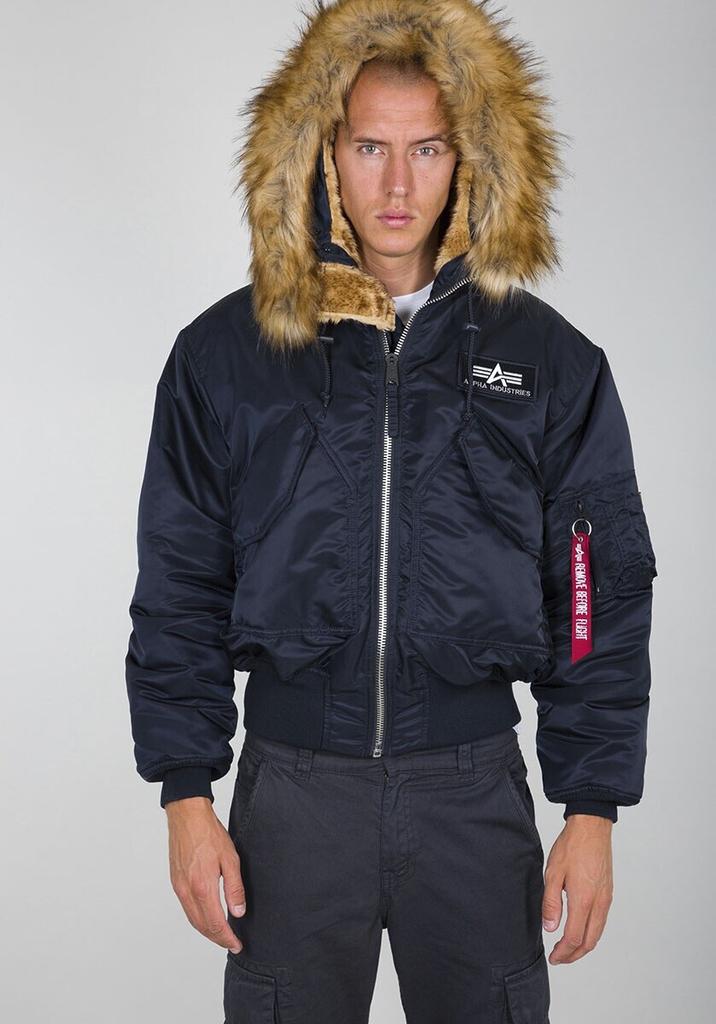 Zimowa kurtka Alpha Industries 45P Hooded Custom Bomber Jacket (113145) Kurtka bomberka Alpha Industries 45P z kapturem Custom niebieska (113145-07)