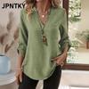 JPNTKY Women's Fashion Casual Solid Color Print Long Sleeve V Neck Blouses & Shirts International Design