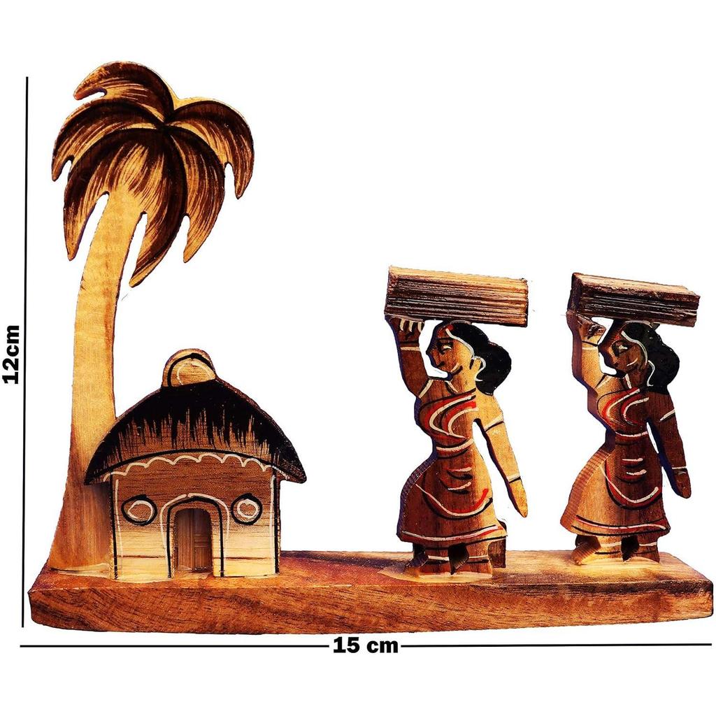 Wooden handicrafts Farmer Girls Showpiece -Table Decoration and Wall Mounted Home Decor Toy for Kids