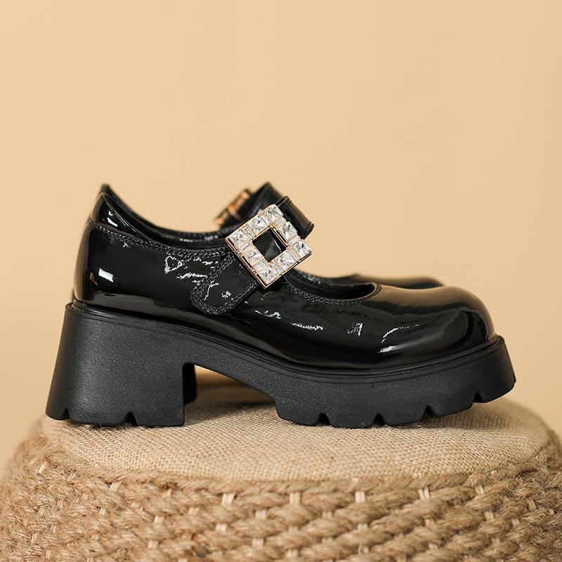 

Туфли Мэри Джейн на высоком каблуке для женщин, новые туфли с круглым носком, маленькие мужские туфли на платформе, туфли-лодочки на толстом каблуке 33 чёрный