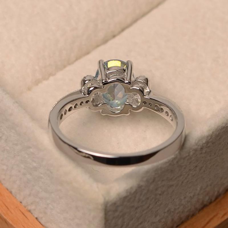 Huajie Women's Exquisite Elliptical Deep Blue Multi-faceted Cut Zircon Rings Shining Wedding Party Trendy Tide