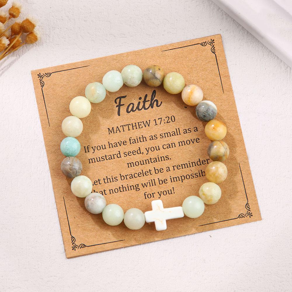 

Pink Zebra Volcanic Stone Beaded Bracelet with Cross Charm