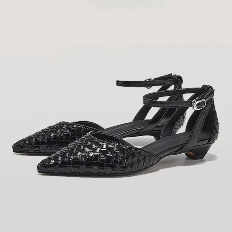 2025 Summer Female Shoes Closed Toe Women's Sandals Dress Sandals Women Cover Heel Ankle Buckle Strap Pointed Toe Shoes